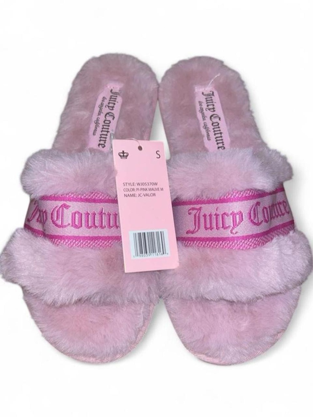 Juicy Couture Pink Faux Fur Slides Slippers NWT Y2K Cozy Size S